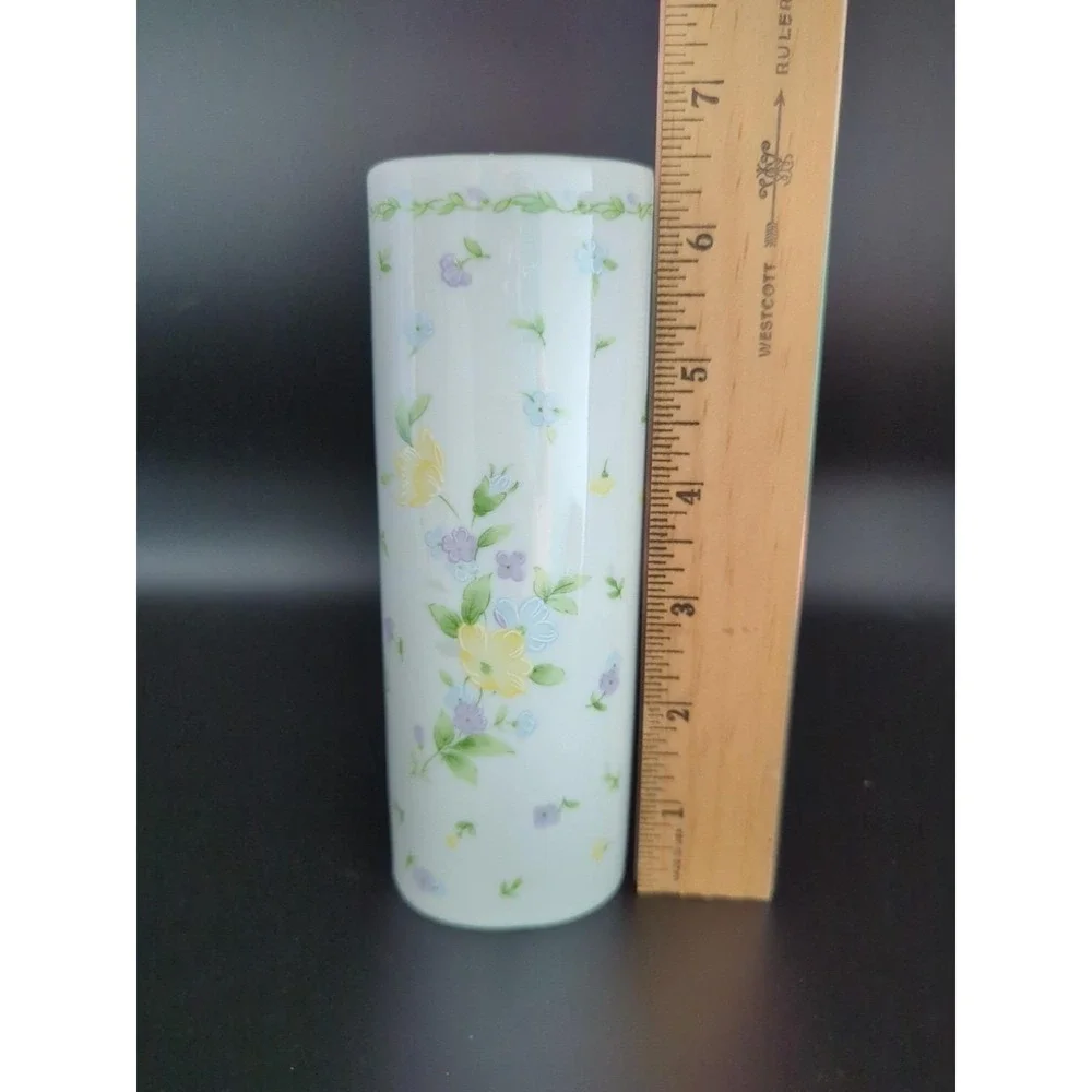 Vintage 1993 FTD Floral Bud Cylinder Vase White Porcelain Made in Japan 6.5in